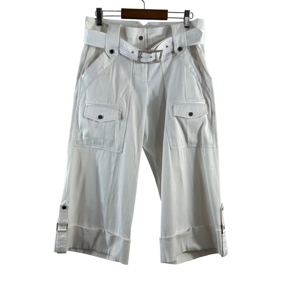 Cache Pants - Cache White Cargo Capri Pants Belted Wide Leg Y2K Utility Trousers Womens 4